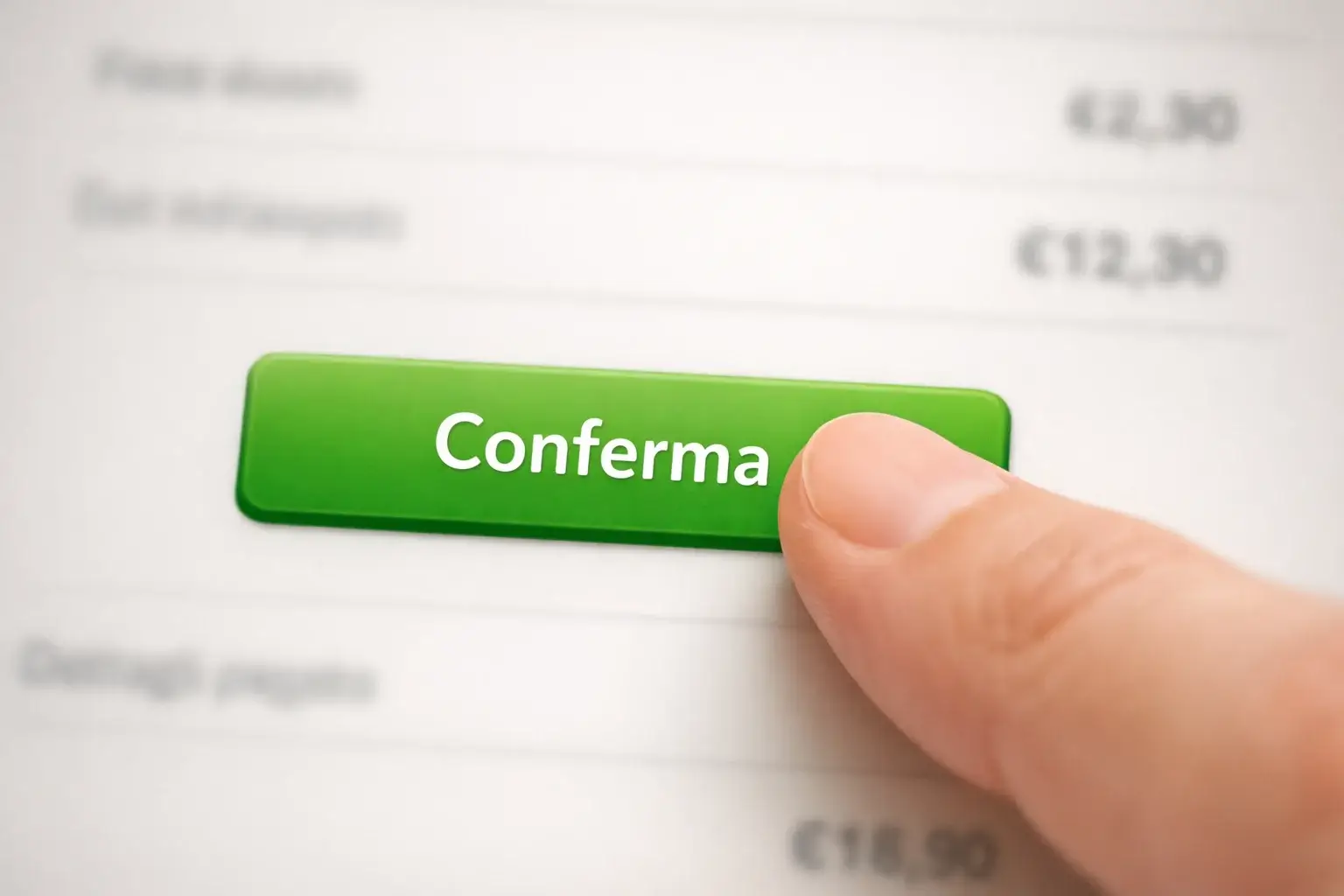 Dito che preme pulsante conferma su schermo