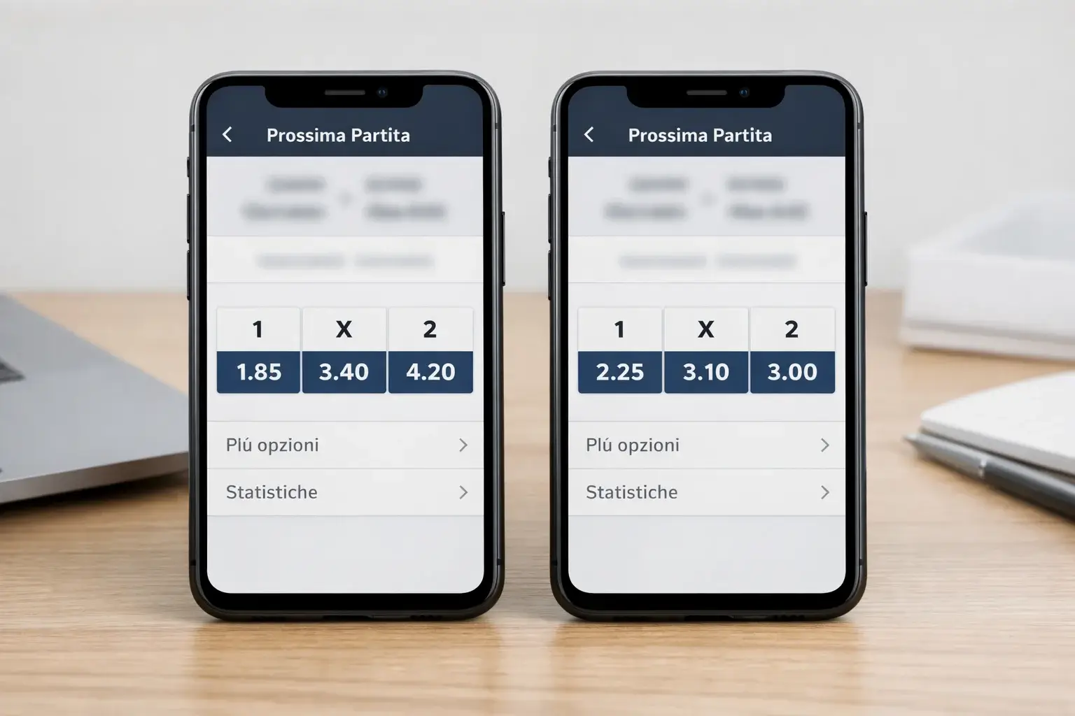 Due smartphone affiancati che mostrano quote diverse