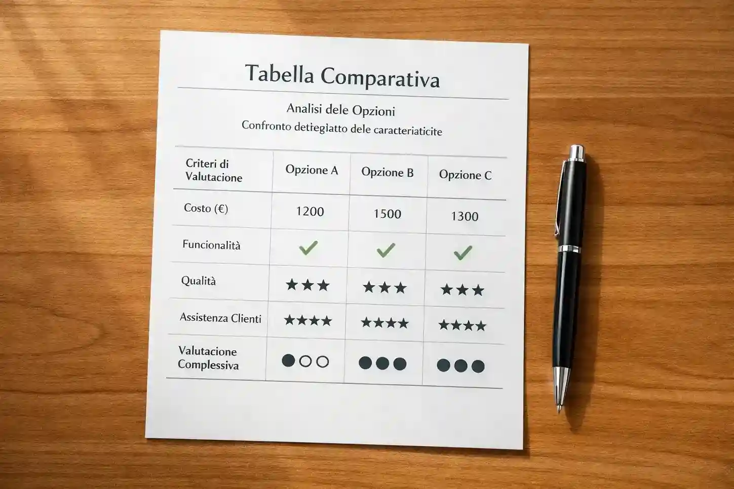 Documento con tabella comparativa operatori scommesse