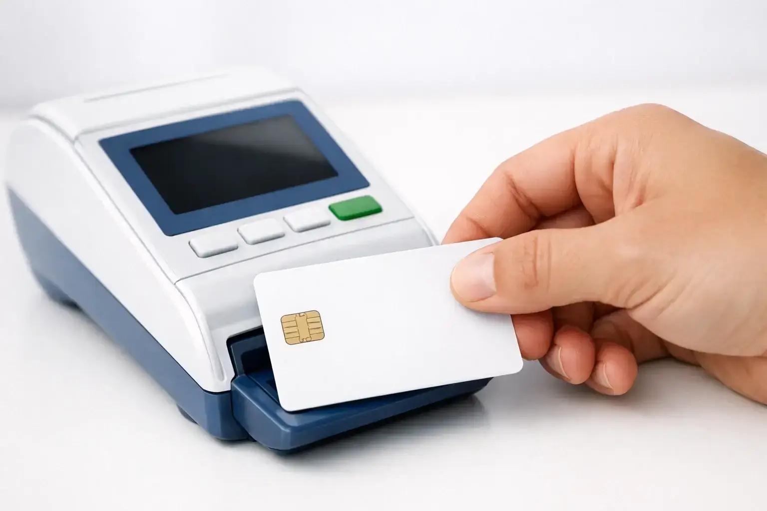 Mano che inserisce carta in terminale di pagamento