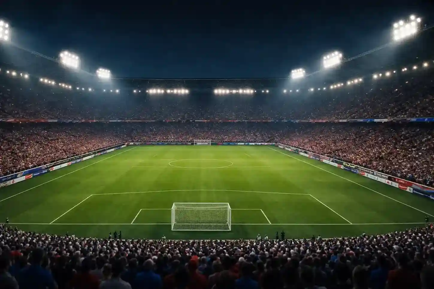 Stadio di calcio italiano illuminato durante una partita serale di Serie A