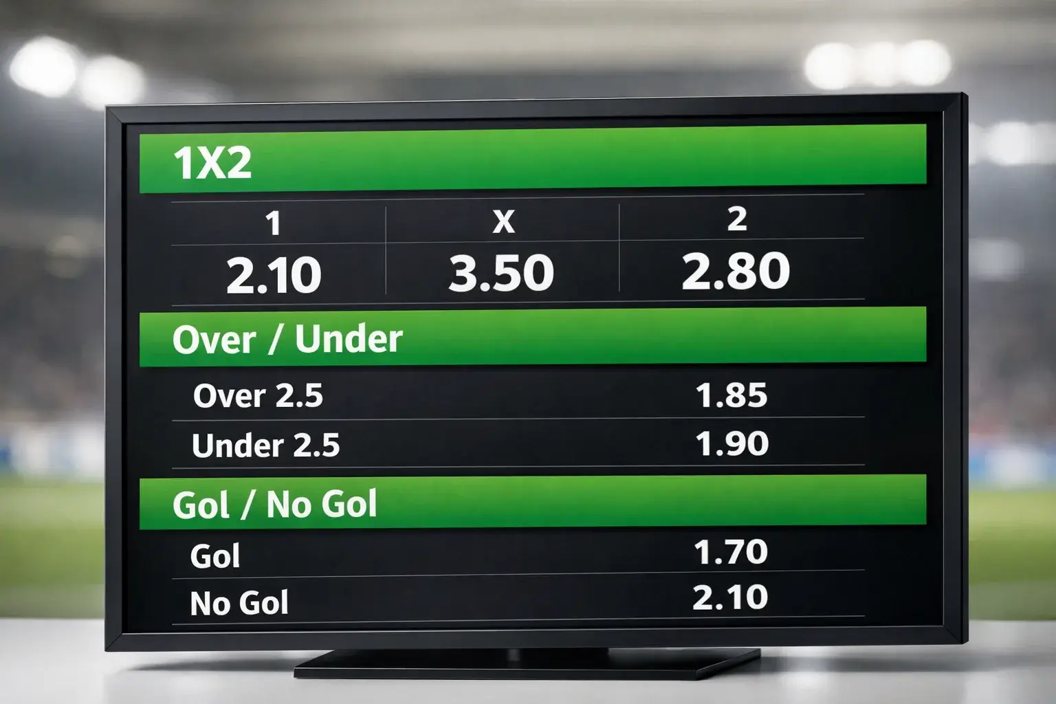 Tabellone con quote e opzioni di scommessa su partita di calcio