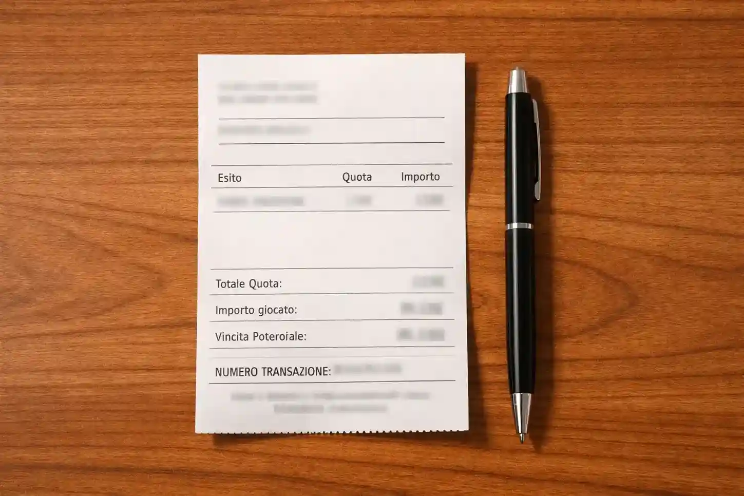 Schedina scommessa singola su tavolo
