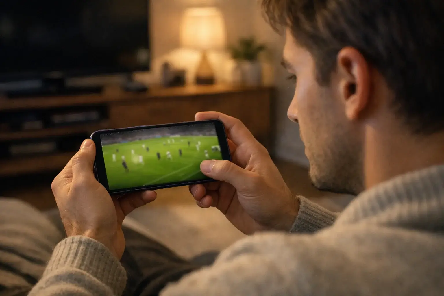 Persona che guarda partita su smartphone